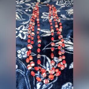 Vintage Uganda Paper Beads Multi Strand Necklace 24”